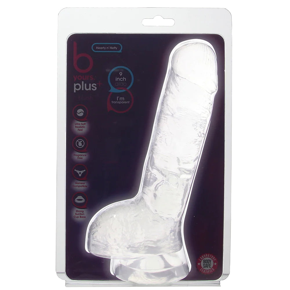 B Yours Plus Hearty n’ Hefty 9 Inch Ballsy Dildo in Clear