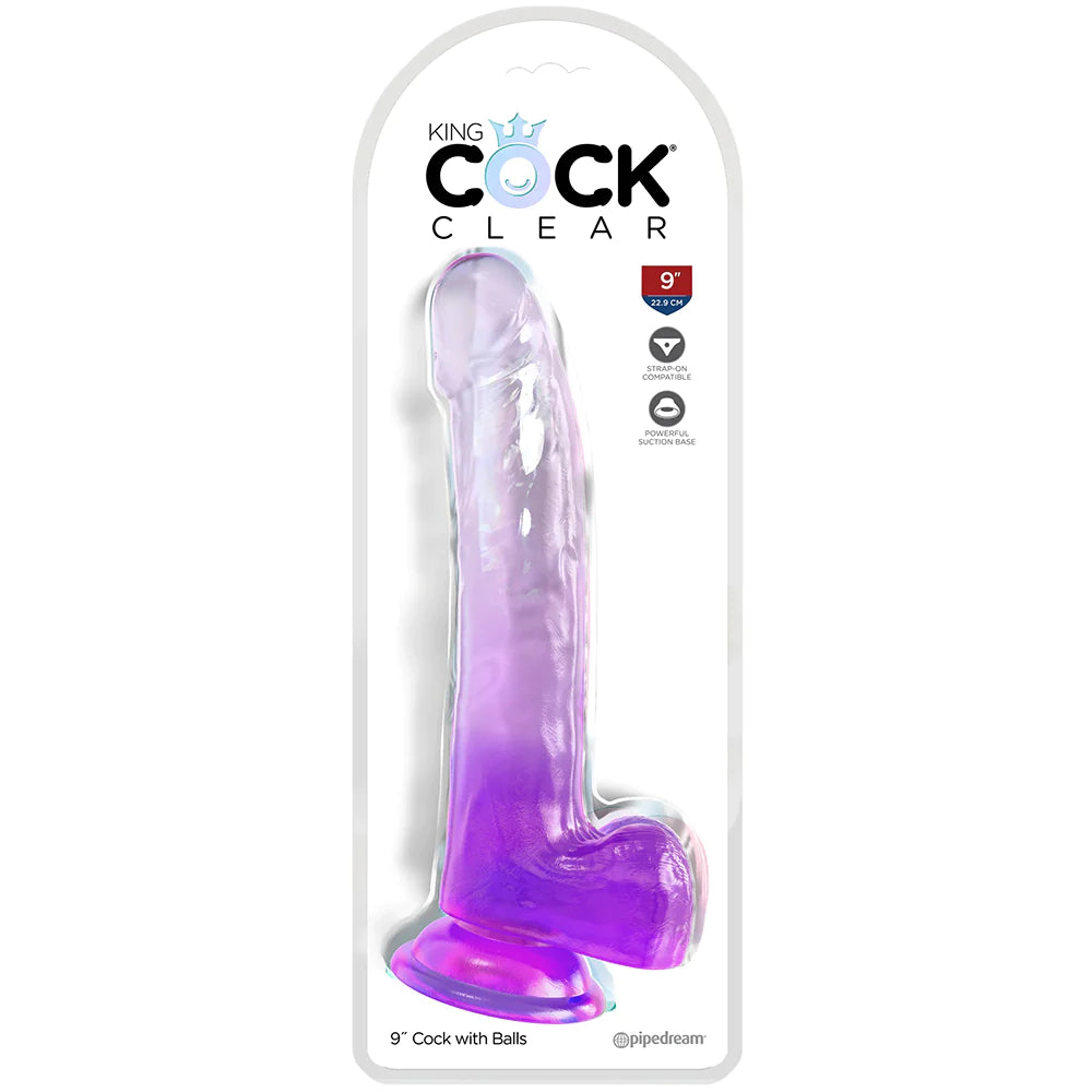 King Cock Clear 9 Inch Ballsy Dildo in Purple